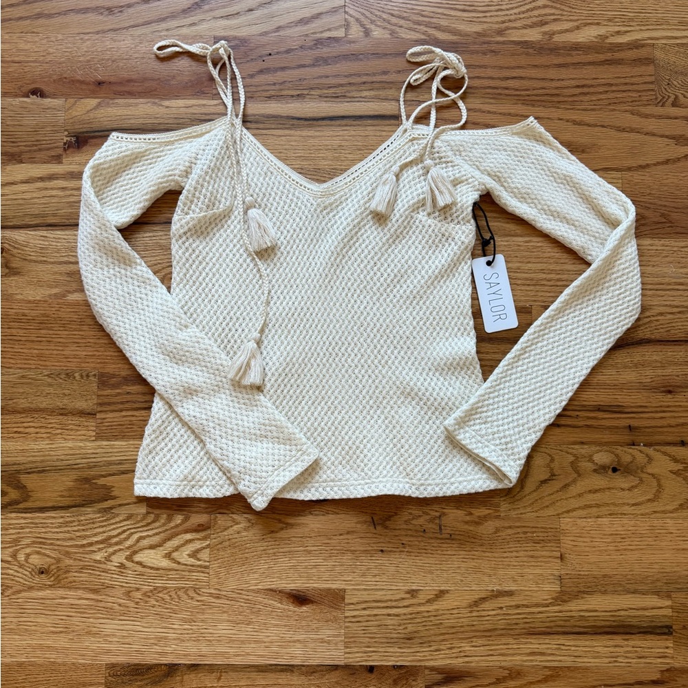 Saylor Cream Thermal Knit Long Sleeve Top •S•